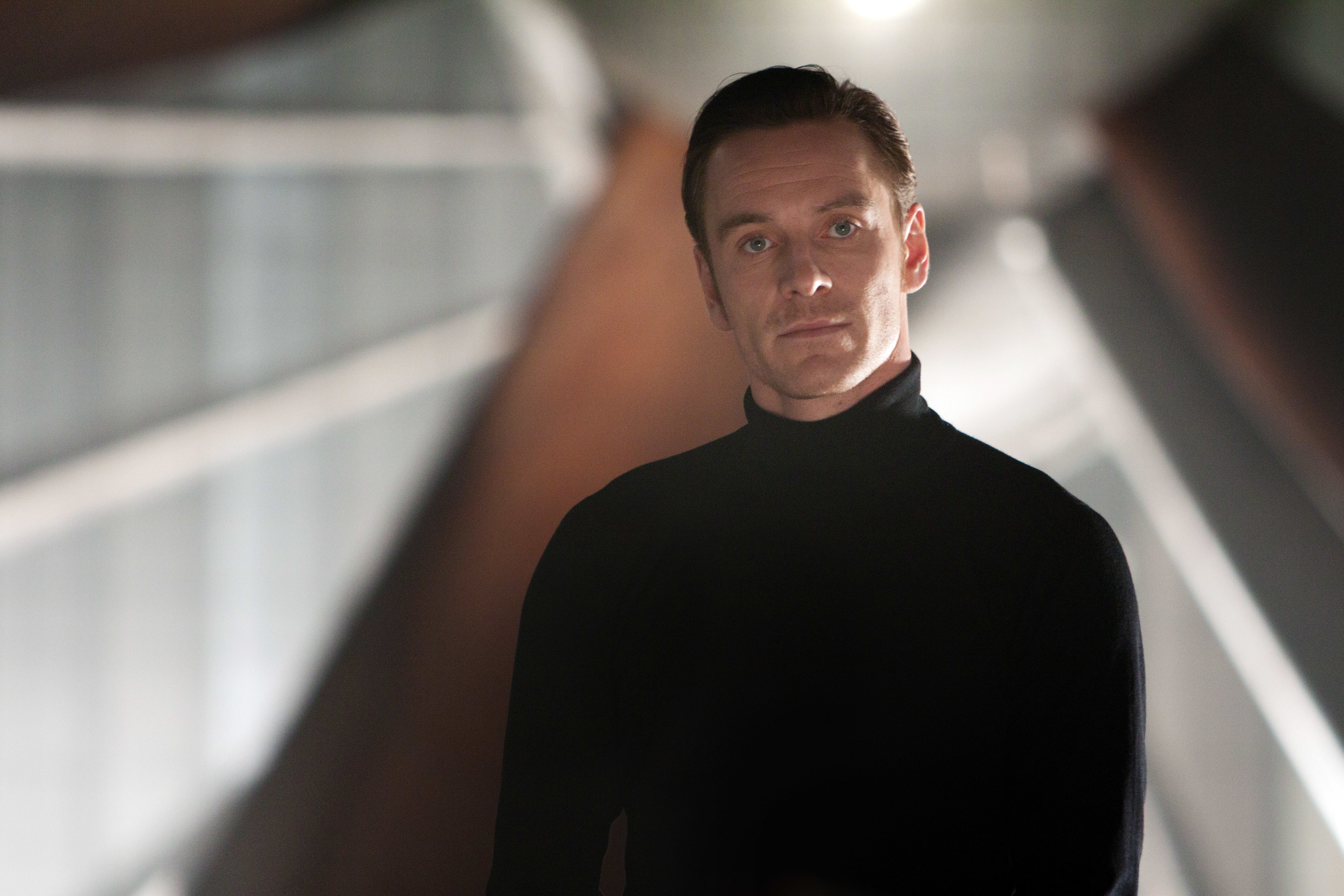 Michael Fassbender as Magneto stares into the camera