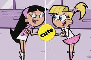 Trixie Tang and Veronica Star smile at each other while they are mid conversation.