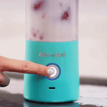 GIF showing Blendjet blending strawberry smoothie