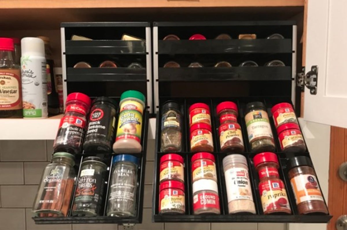 YouCopia SpiceStack Spice Bottle Organizer holds 24 full size/48