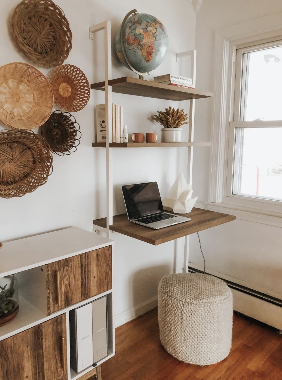 white and Wood wall-mounted desk in a reviewer&#x27;s home