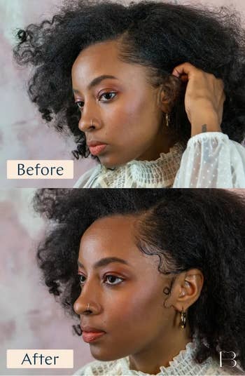 A before and after photo of someone's edges after they used the edge styler 
