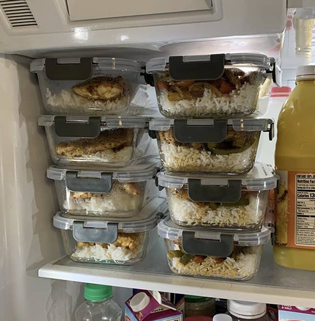 a reviewer's entire set being used to meal prep in a fridge