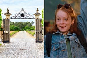 gates leading into a vineyard on the left and hallie on the right