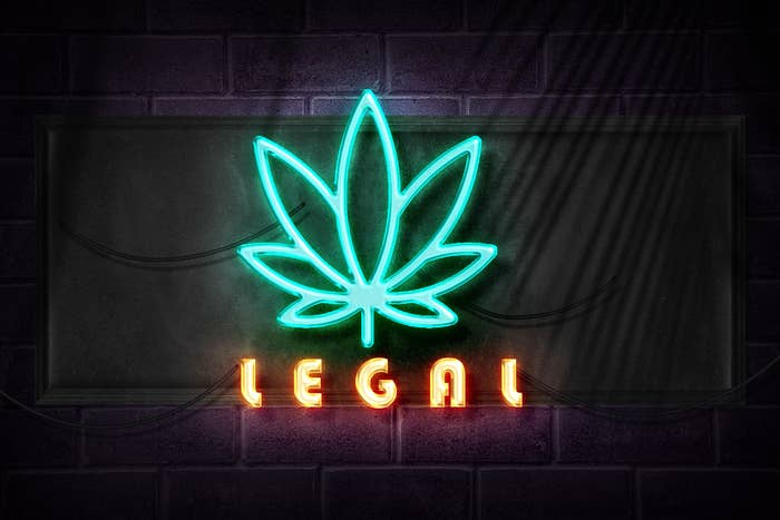 An image of a neon sign saying, &quot;legal&quot;