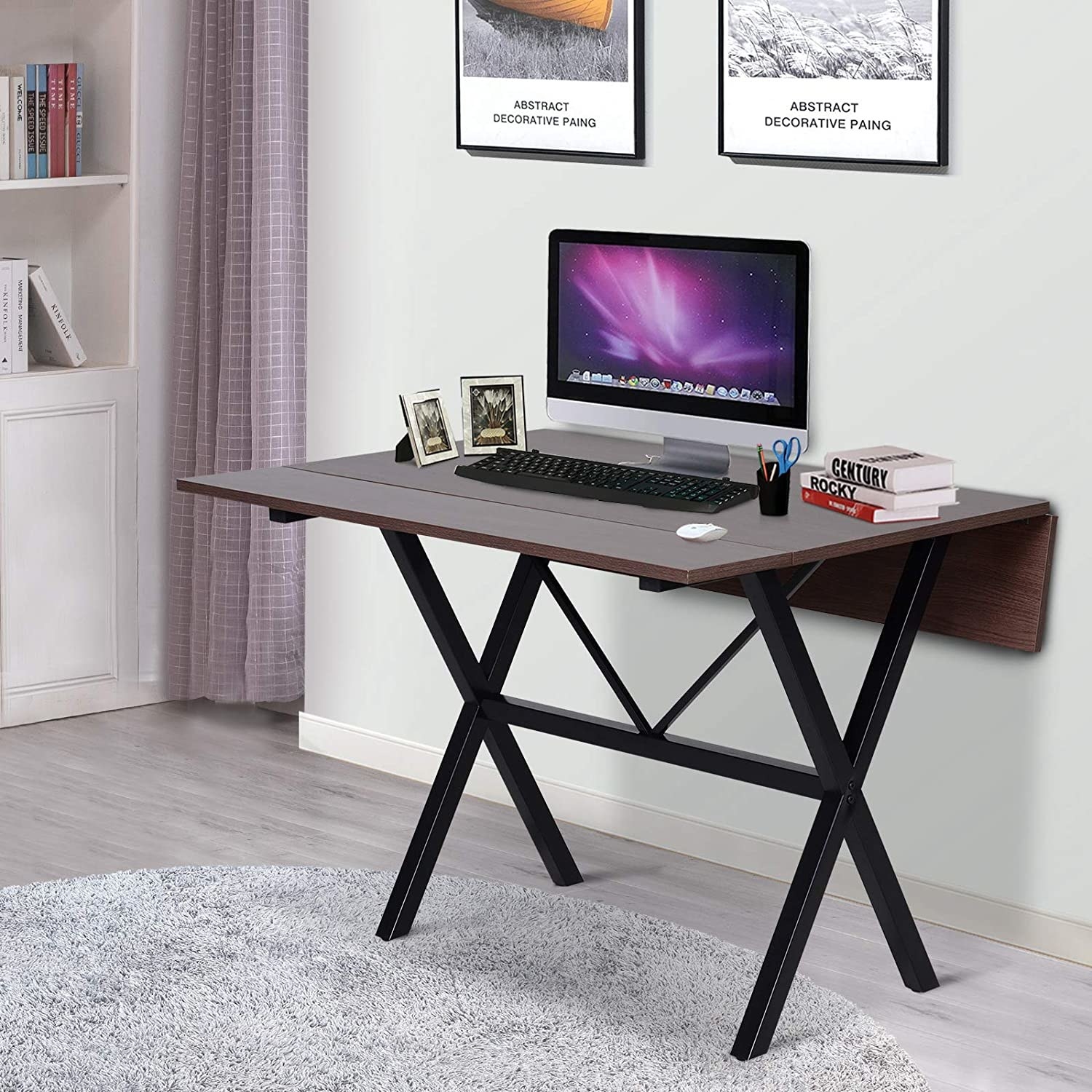 the drop-leaf table with one side folded down
