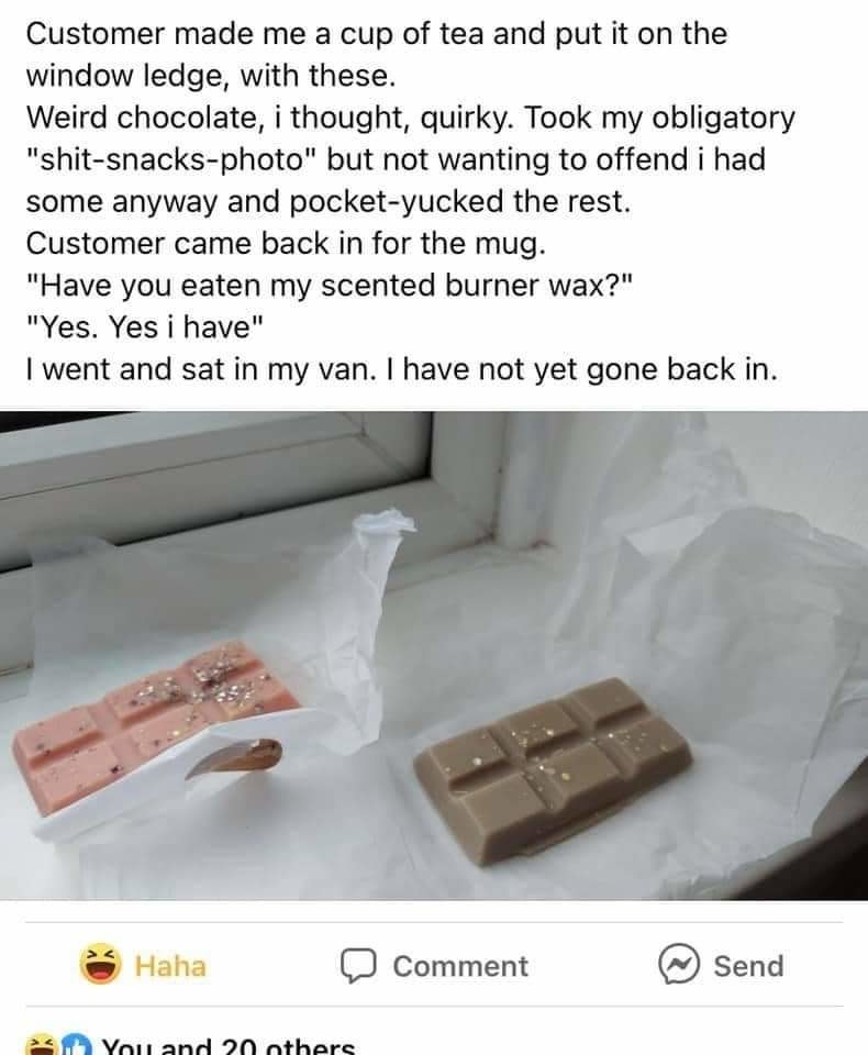 person who ate wax they thought was chocolate