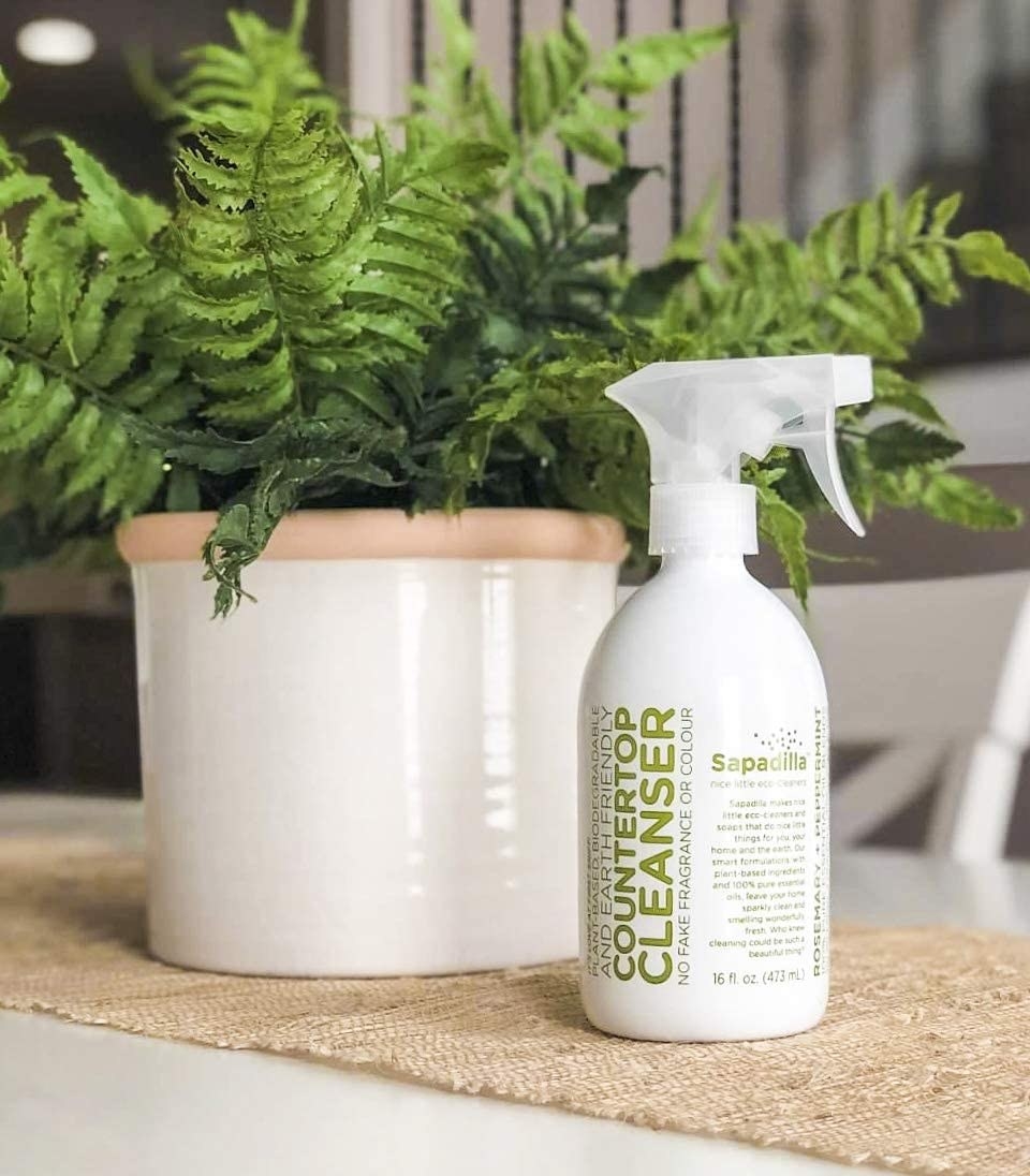 A biodegradable countertop spray that can be used to clean bathroom showers and sinks 
