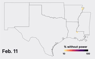 The widespread power outages across the state of Texas are illustrated in this time-lapse from February 11 to 23