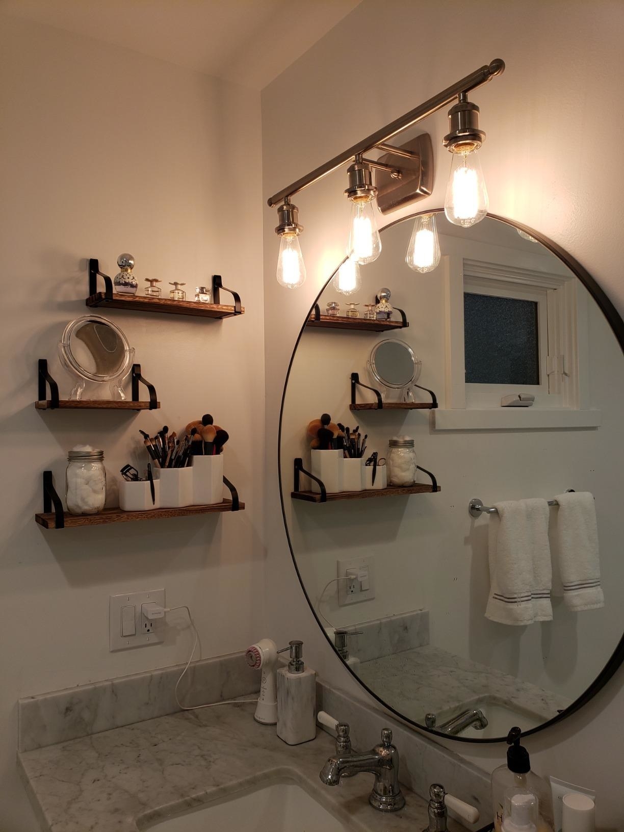 Reviewer image of shelves in bathroom