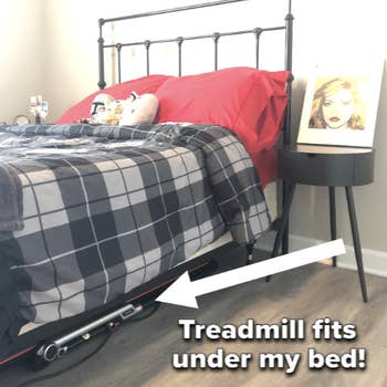 buzzfeed writer showing a treadly treadmill underneath the bed