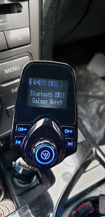 reviewer photo of Bluetooth transmitter set up in car