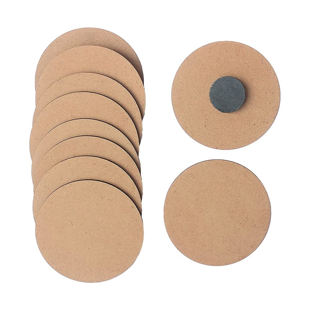 Round wood sheets with magnets attached
