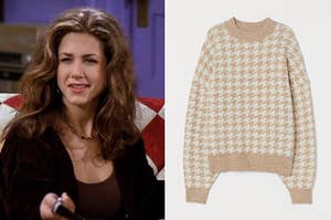 rachel green on the left and a tan sweater on the right