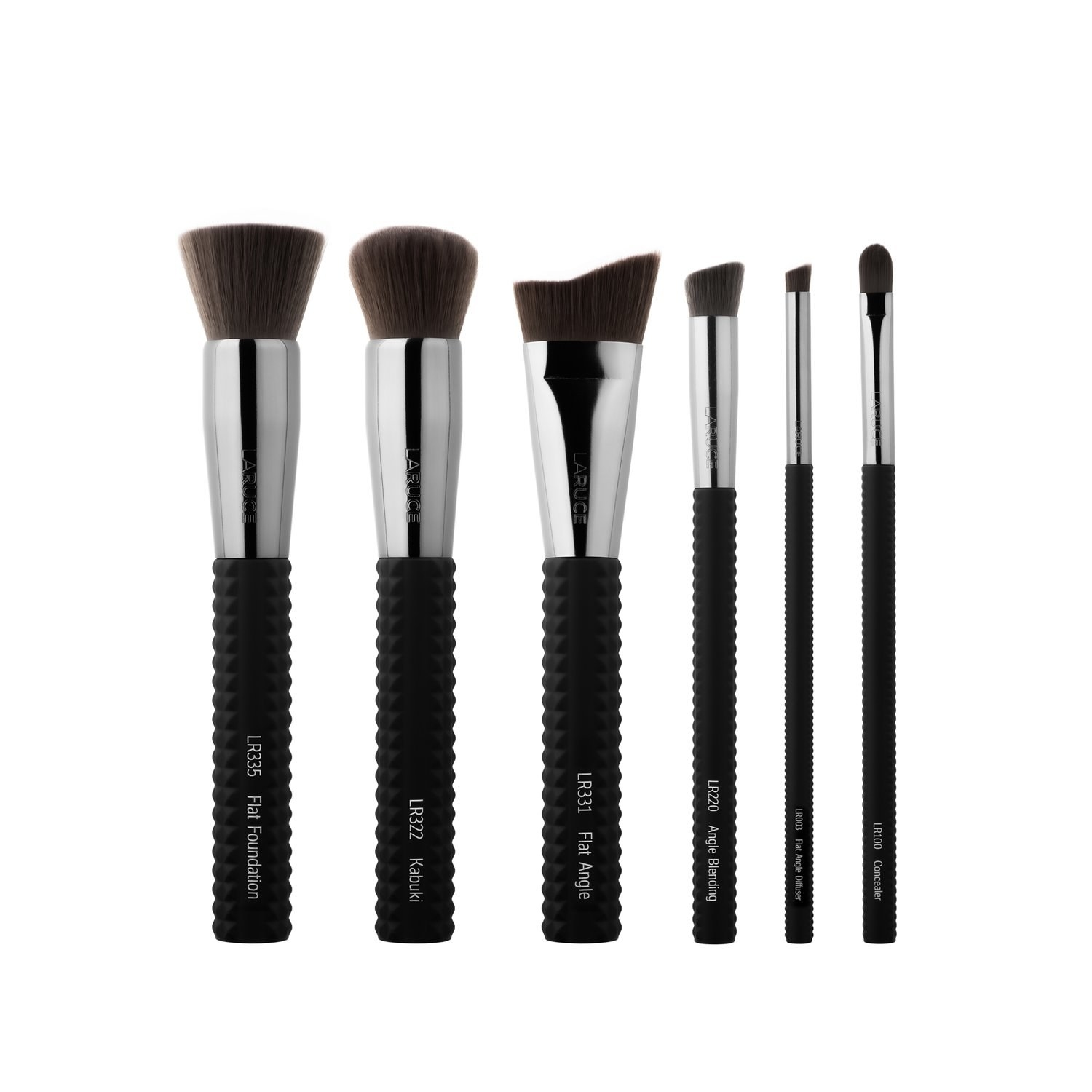 the brush set with different-sized black makeup brushes