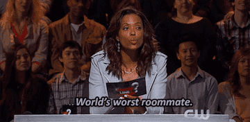 GIF of Aisha Tyler saying, &quot;World&#x27;s worst roommate&quot;