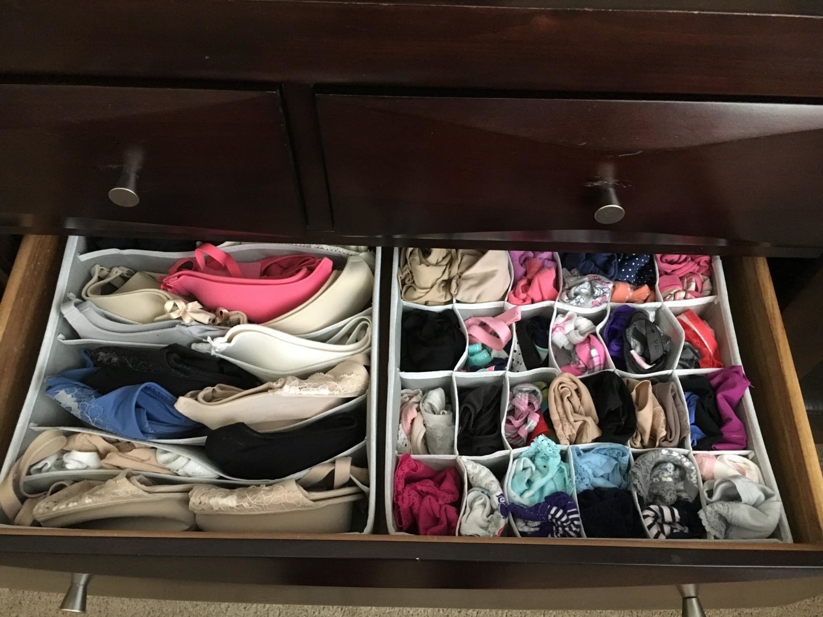 a reviewer&#x27;s image of the drawer organizer