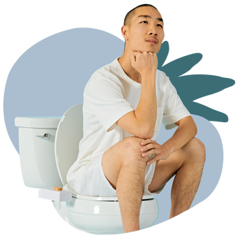 model sitting on toilet with bidet
