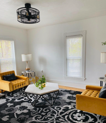 fan installed in reviewers modern living room