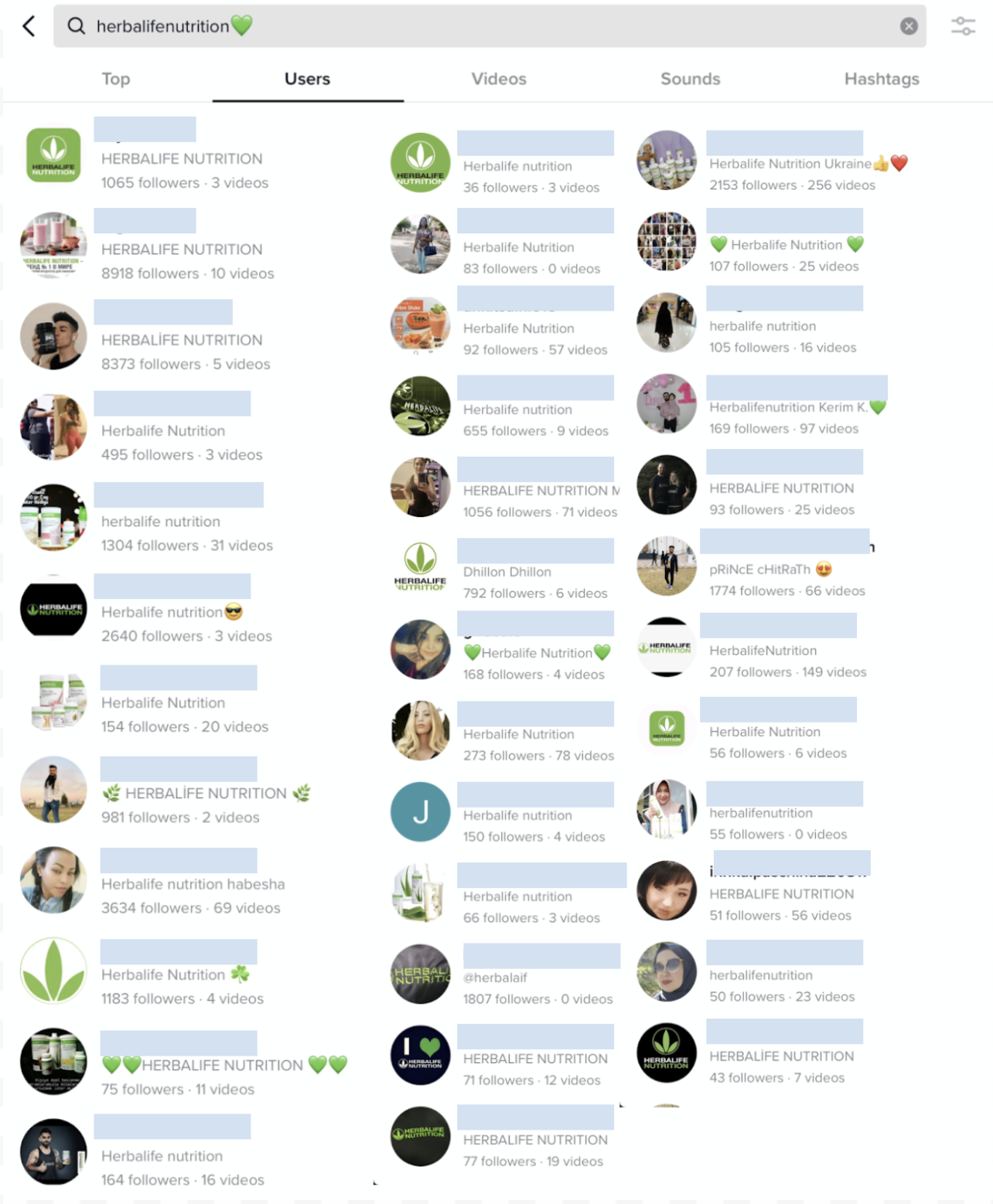 Herbalife-related TikTok accounts