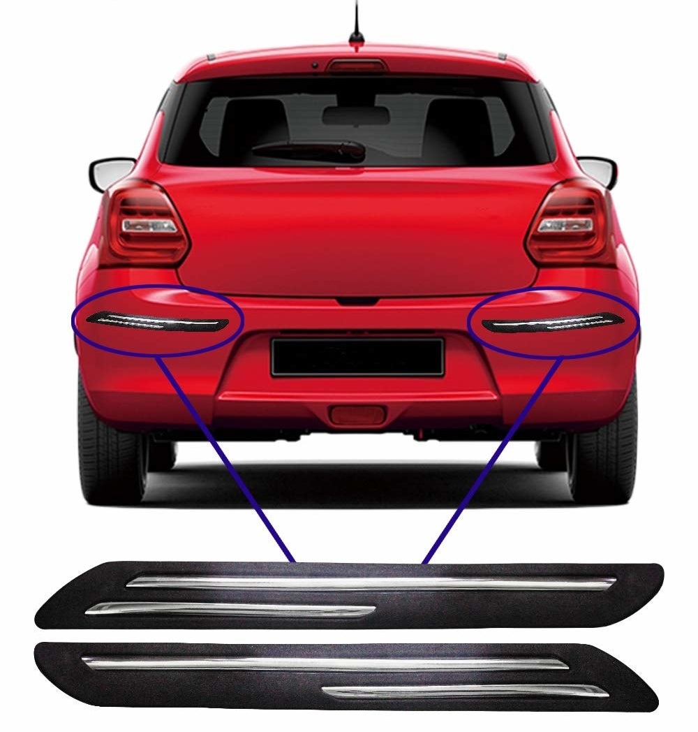 Bumper protectors attached to the back corners of a car.