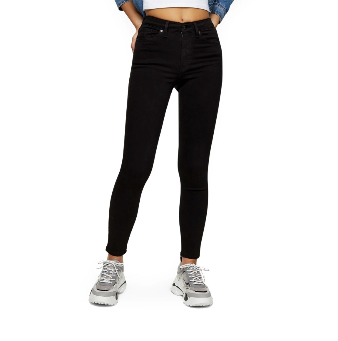 The pair of high waisted jeans in black