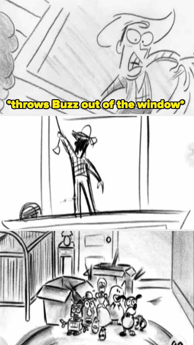 Woody throwing Buzz out the window in the original Black Friday reel