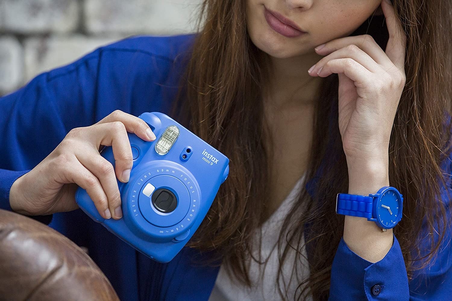 Cobalt blue Instax polaroid camera