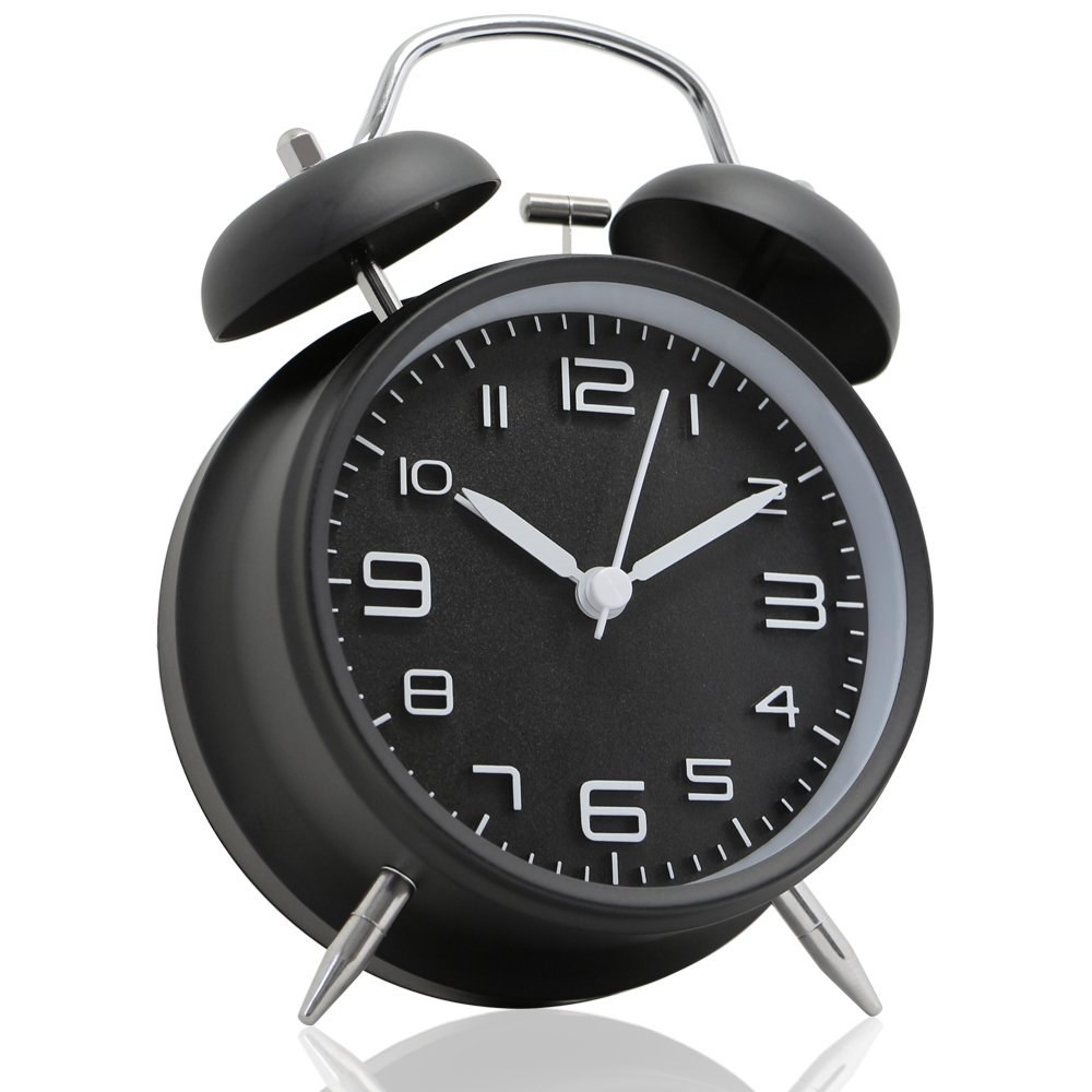 Matte black analog alarm clock with a blacklight function