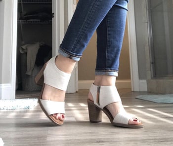 Reviewer photo of the white cut out sandals