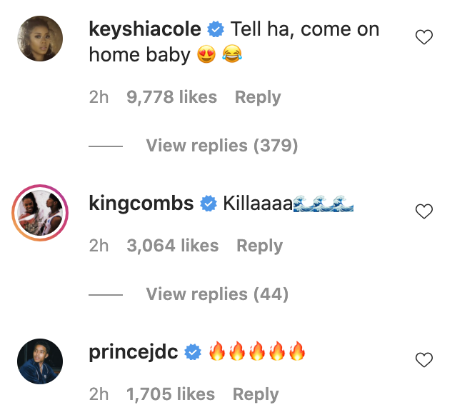 Keisha Cole commented by saying, &quot;Tell ha, come on home baby&quot;