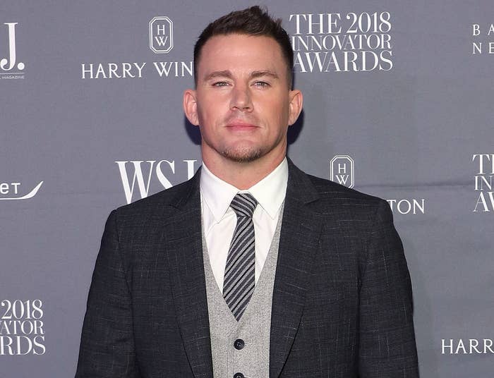 Channing wears a suit at an event