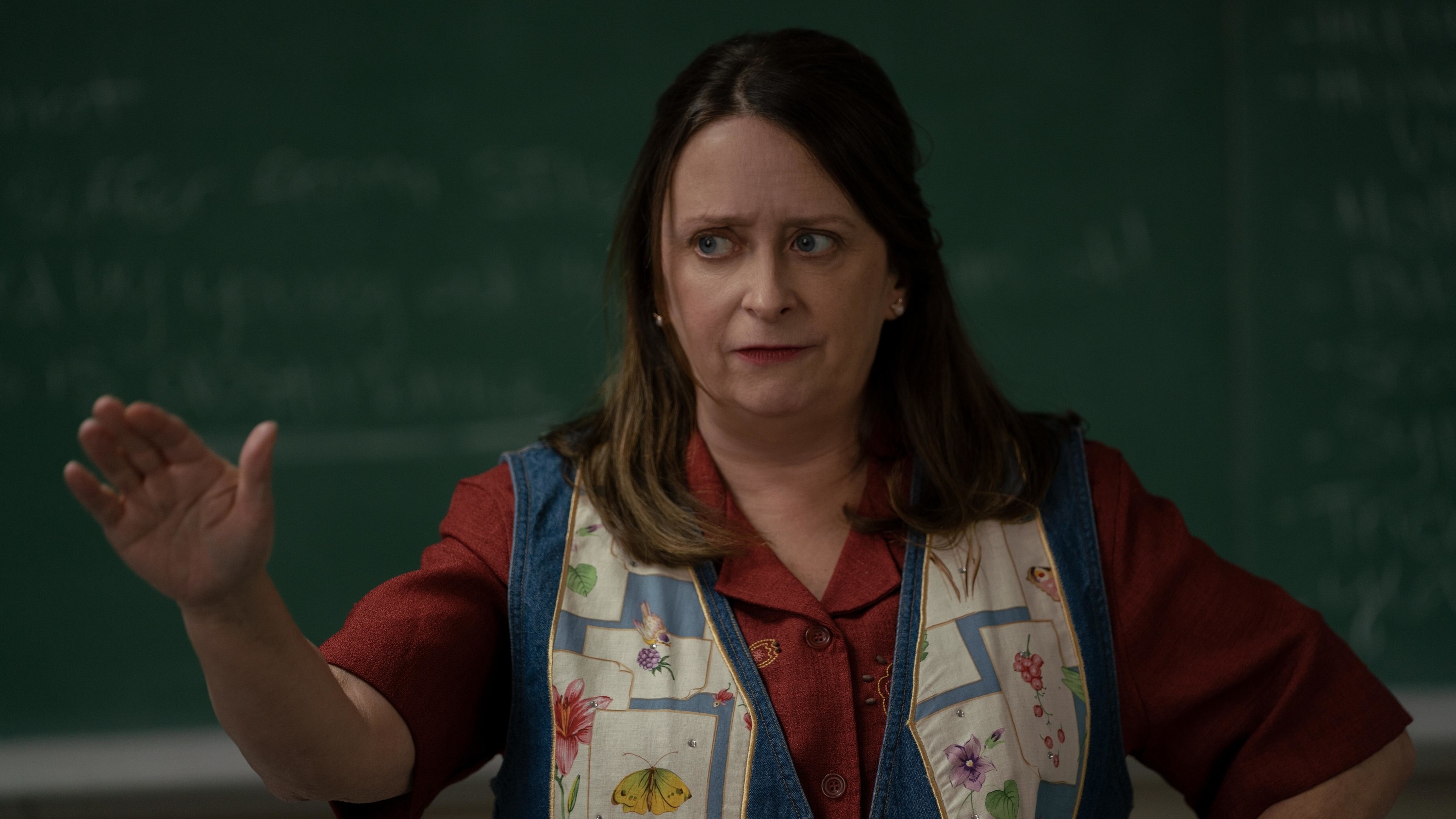 Rachel Dratch as a teacher wearing an ugly vest