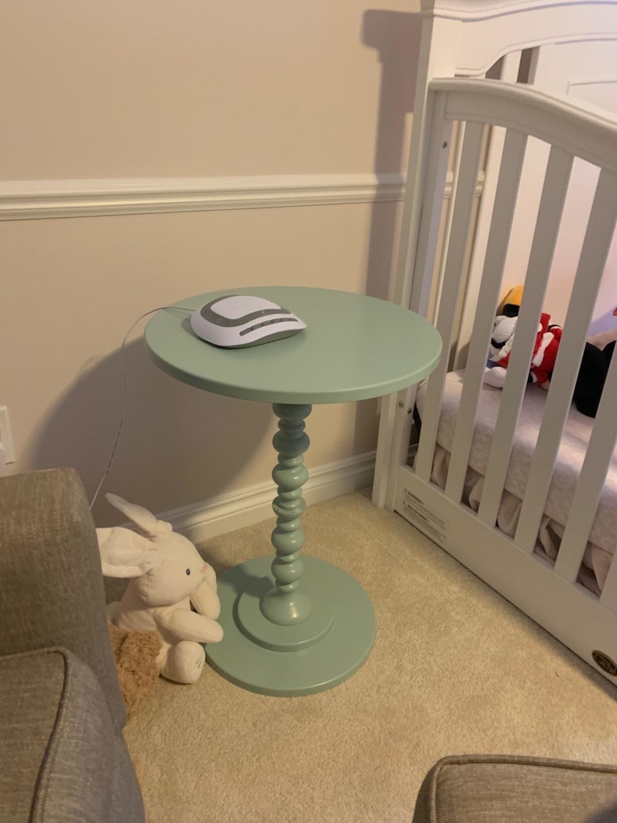 A reviewer photo of the table in seafoam