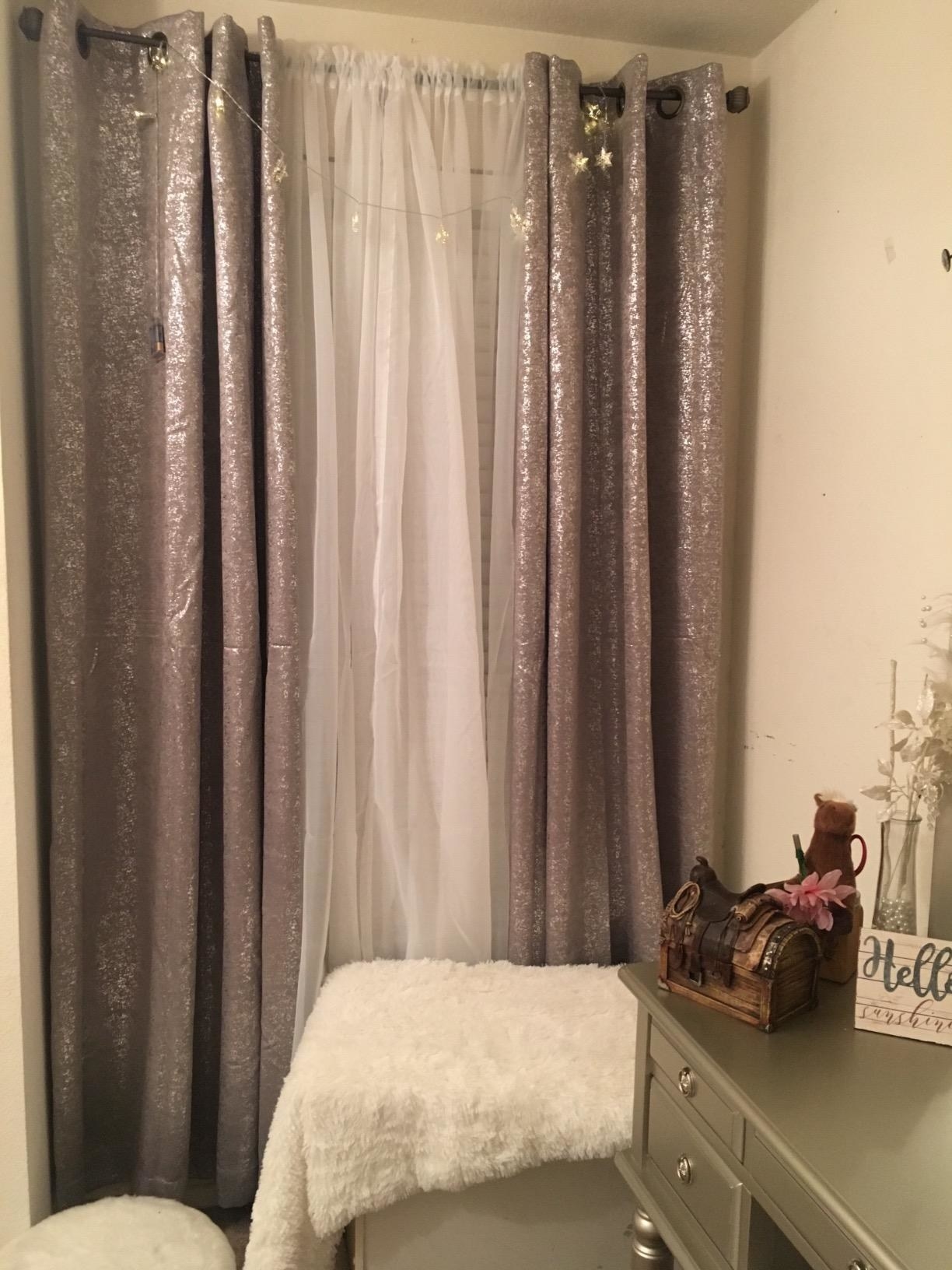 A reviewer photo of the curtains in silver