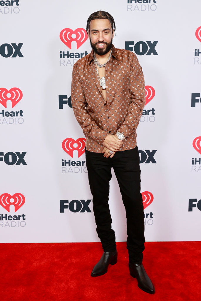 French Montana attends the 2021 iHeartRadio Music Awards in a satin top