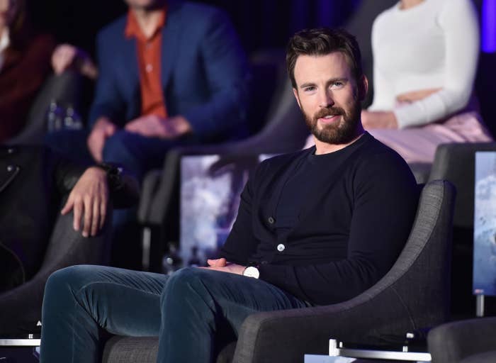 chris evans at The Avengers press conference in 2019