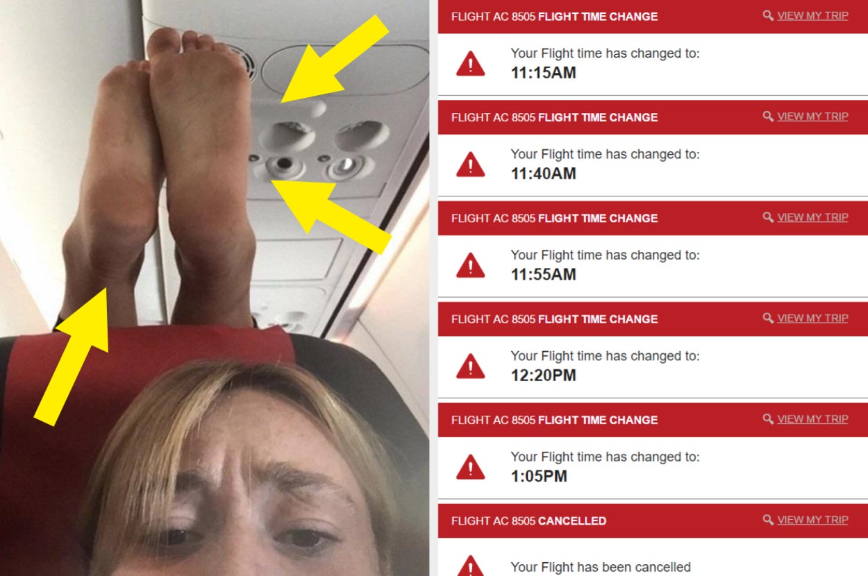 Dirty feet on top of a plane seat, and a flight itinerary that keeps changing
