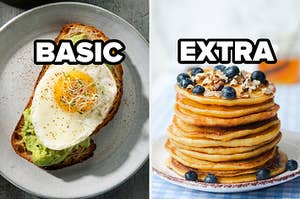 basic avocado toast and extra pancakes