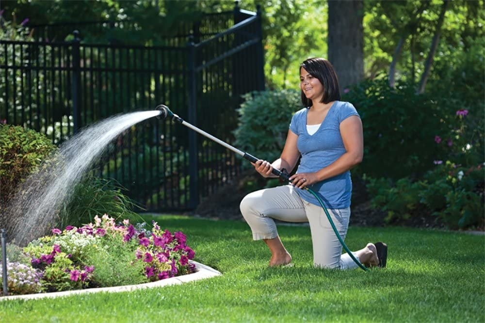 person watering their garden
