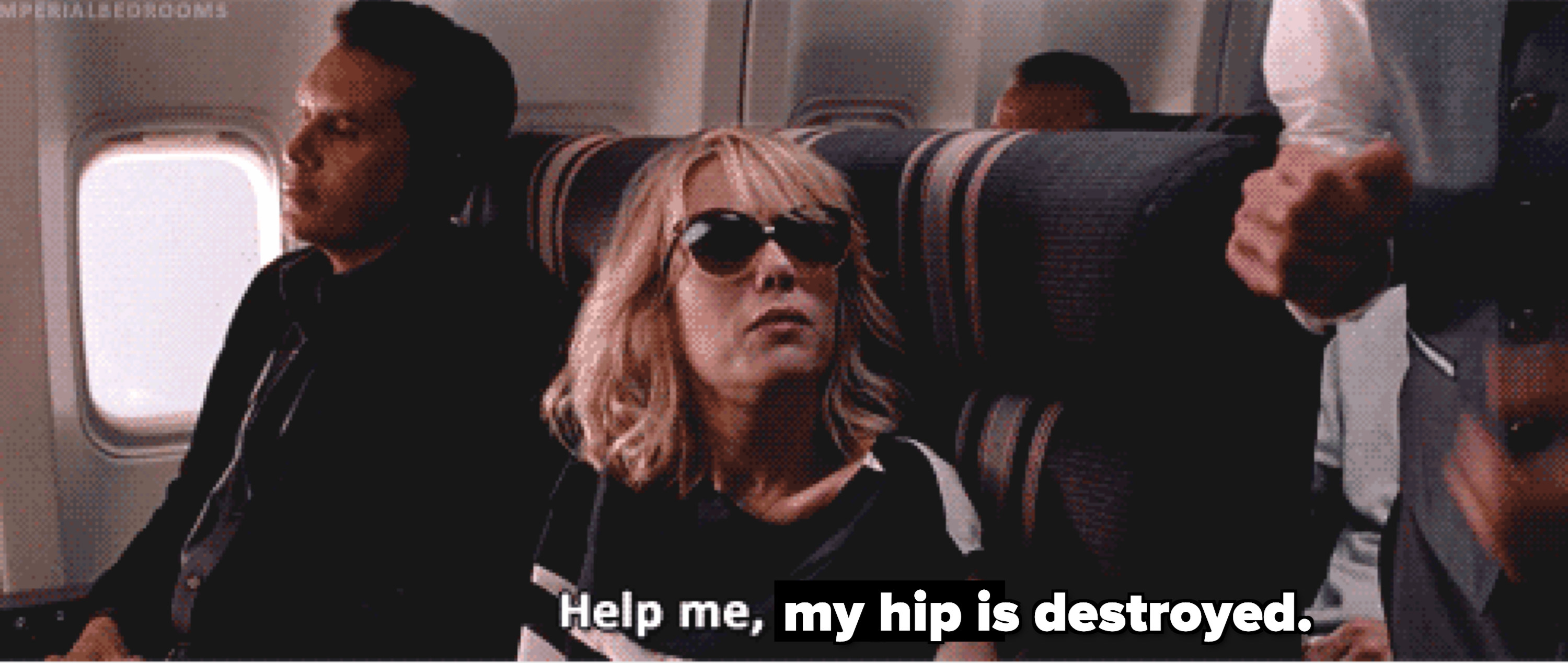 The &quot;help me I&#x27;m poor&quot; meme from &quot;Bridesmaids&quot; with the new text &quot;help me my hip is destroyed&quot;