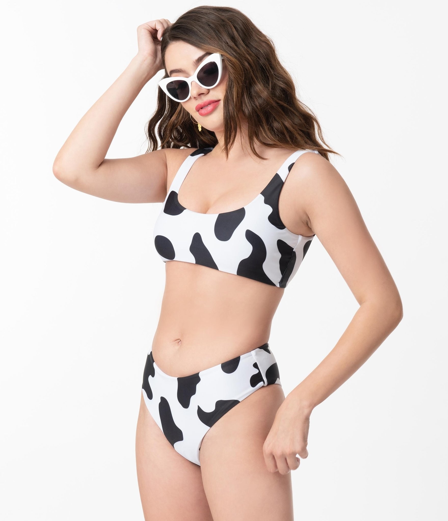 model in cow print bikini 