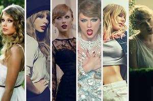 Taylor Swift posing for all her different album covers
