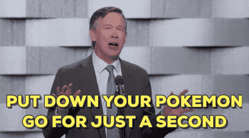 A person giving a speech says &quot;put down your pokemon go for just a second&quot;
