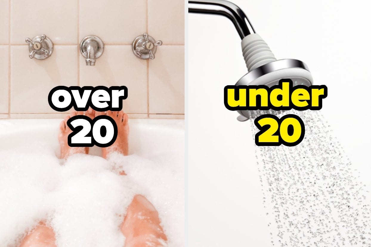 Bath with the words &quot;over 20&quot; and shower with words &quot;under 20&quot; 