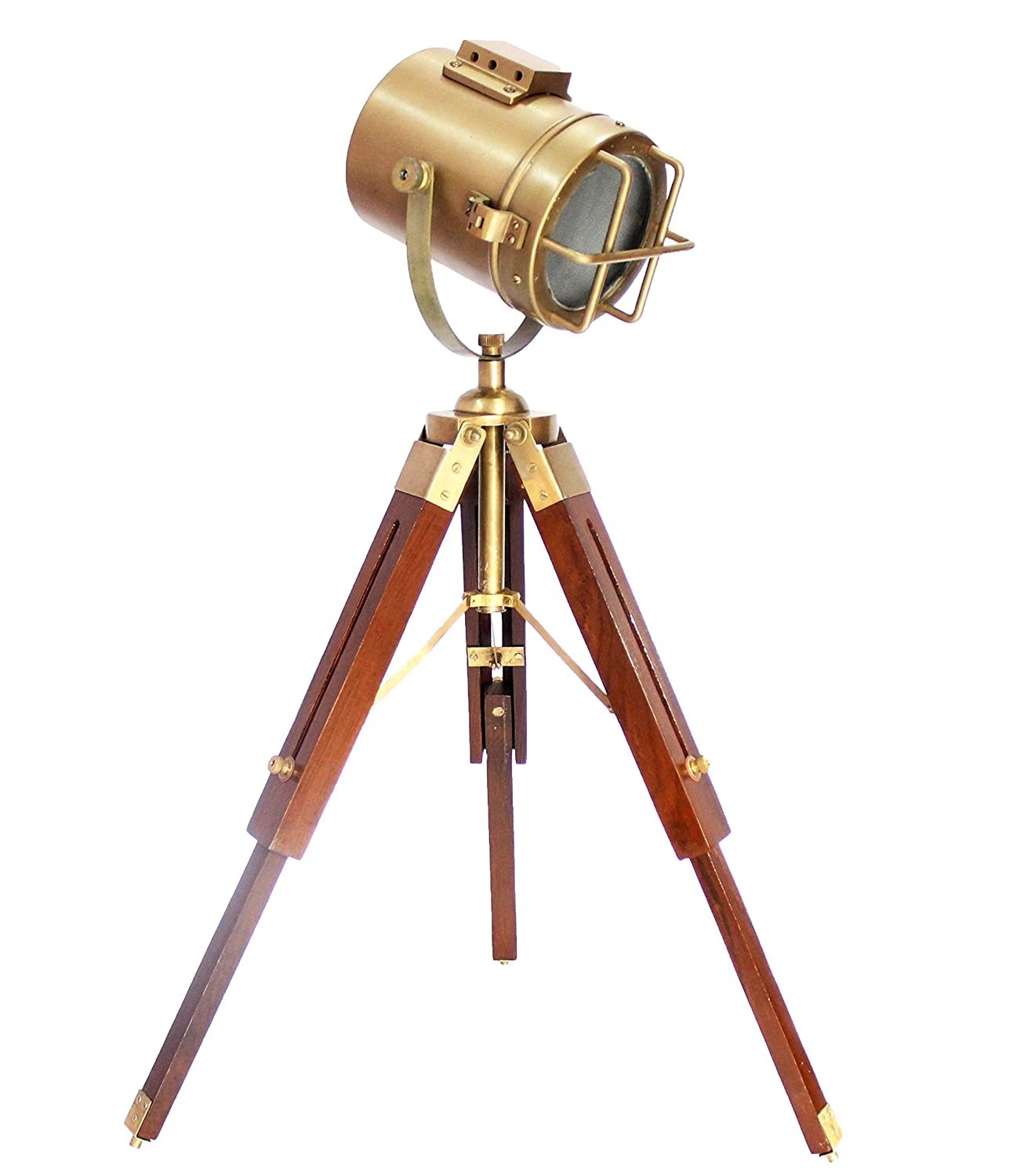 Industrial wooden tripod lamp with adjustable head