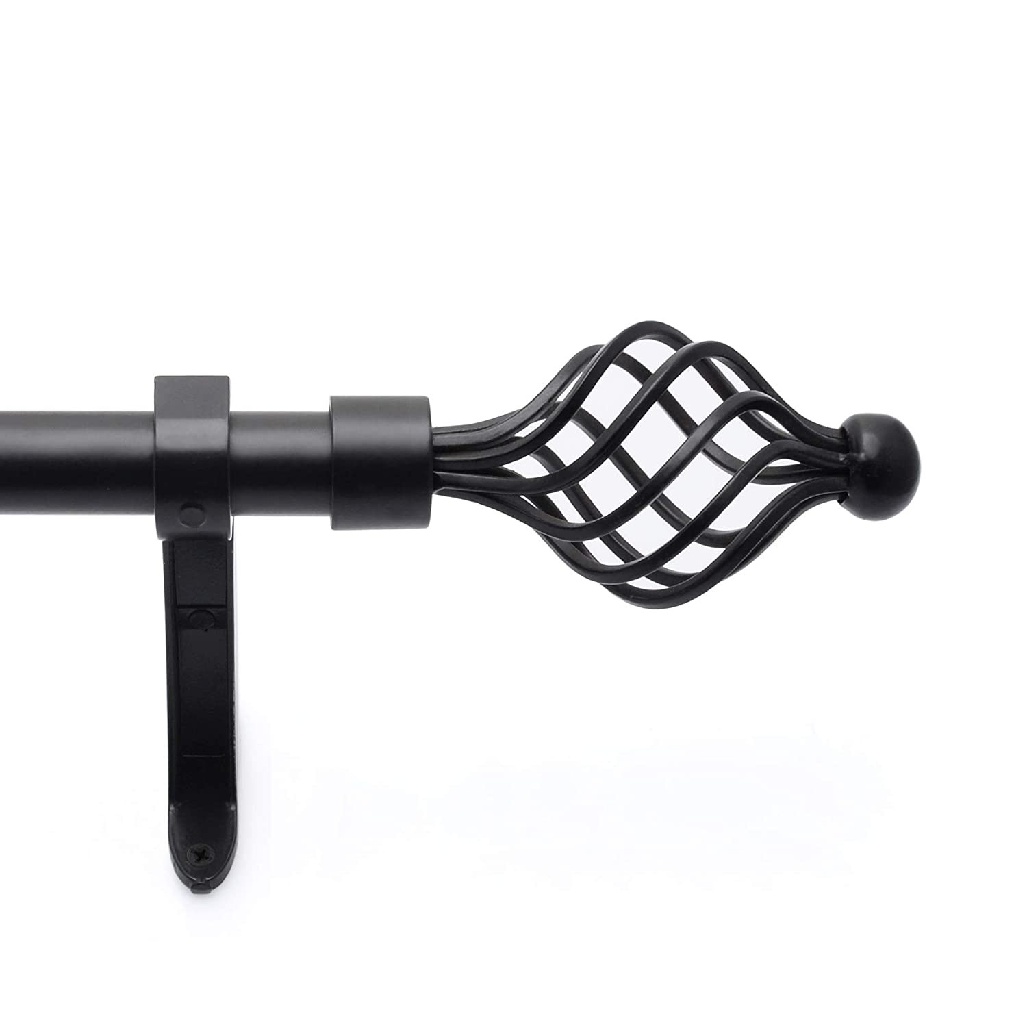 Black extendable curtain rod with a grill bulb structure on each end
