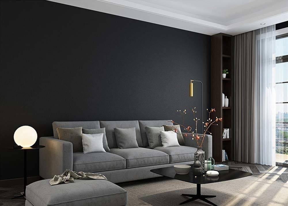 Living room with black accent wall 