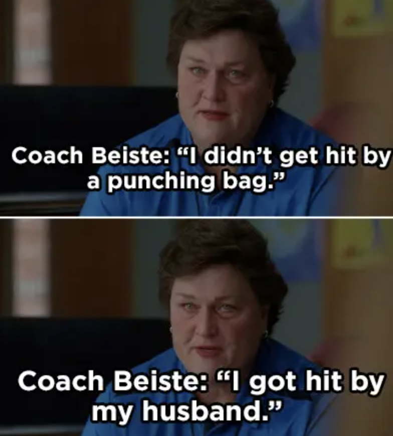 Coach Beiste revealing her husband hit her