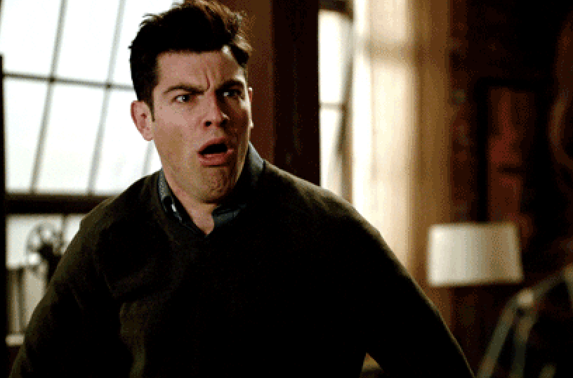 Disgusted Schmidt from New Girl, gagging